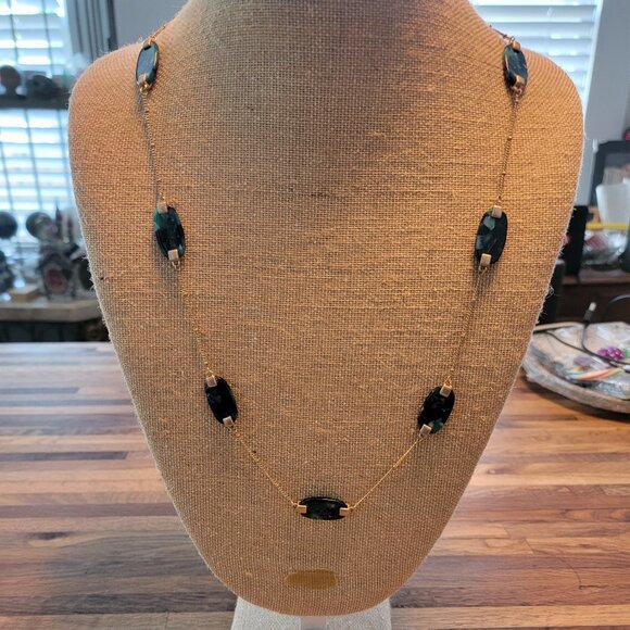 Marbled Blue/Green Beaded Long Necklace - Picture 10 of 10